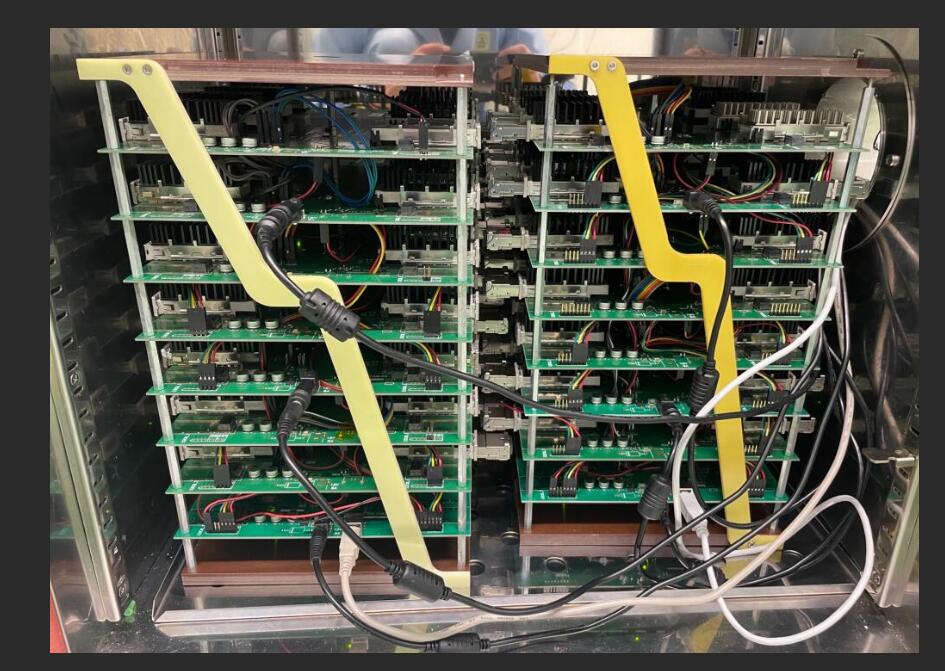 Temperature and humidity test chamber with sample loaded in the working volume